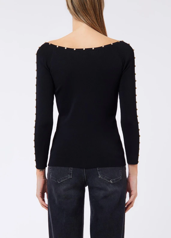 Black crew-neck sweater with sparkling details Liu Jo
