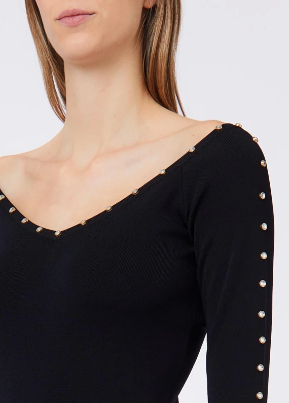 Black crew-neck sweater with sparkling details Liu Jo