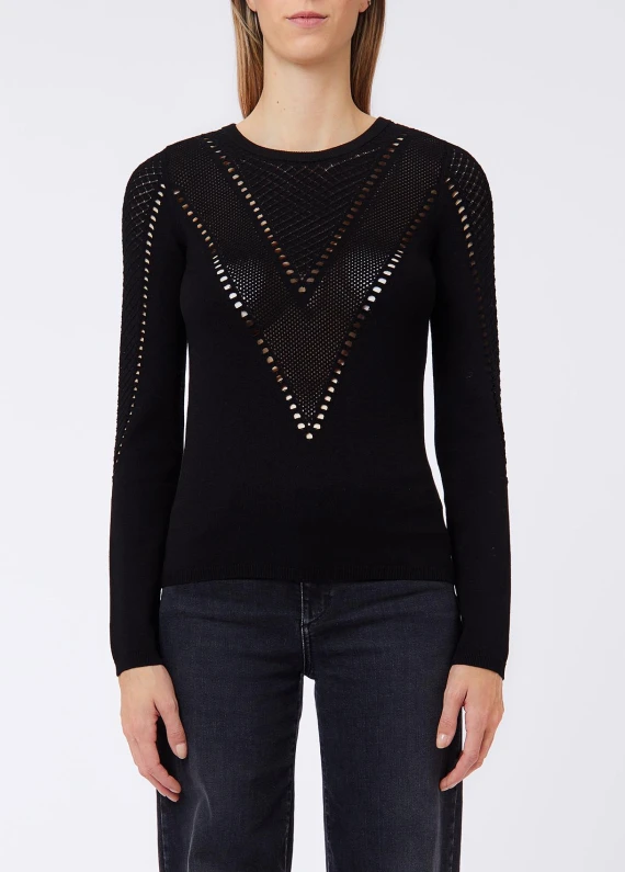 Black long-sleeve sweater with V appliqué LIU JO JEANS FASHION