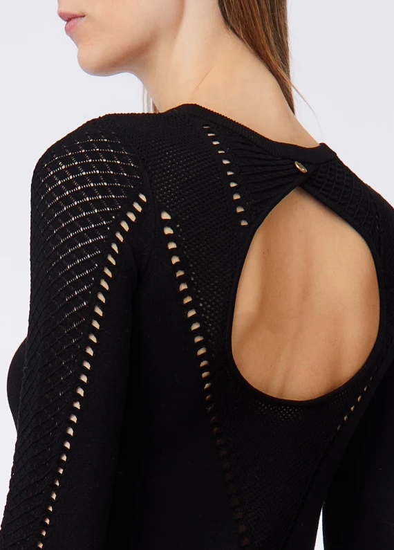 Maglia nera a maniche lunghe con applicazione a V Liu Jo