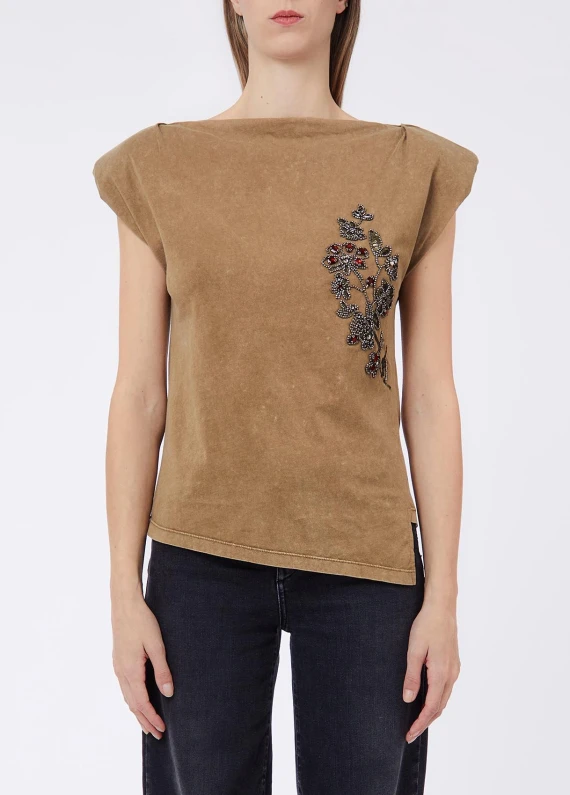 Beige asymmetrical cotton top LIU JO JEANS FASHION