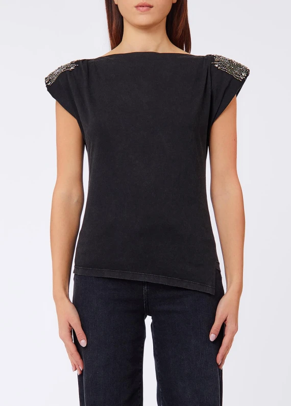 Grey asymmetrical cotton top LIU JO JEANS FASHION