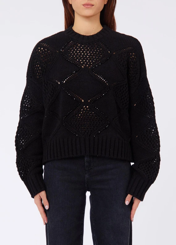 Black openwork sweater with beads LIU JO JEANS FASHION