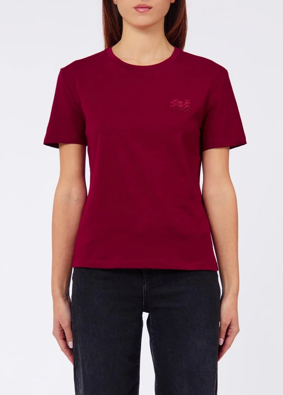 Dark red cotton T-shirt with print LIU JO JEANS FASHION