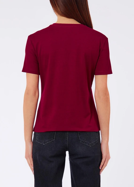 T-shirt in cotone rosso scuro con stampa Liu Jo