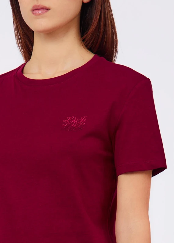 T-shirt in cotone rosso scuro con stampa Liu Jo