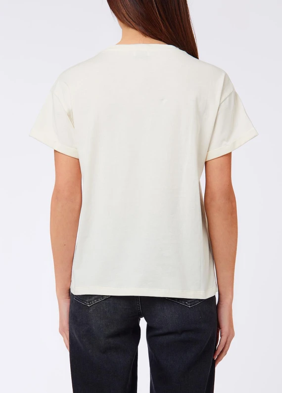 T-shirt in cotone panna con stampa grafica Liu Jo