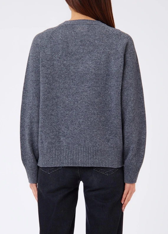 Grey melange embroidered wool sweater Liu Jo