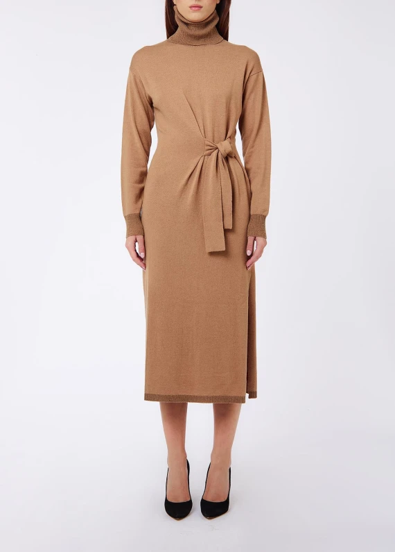 Brown midi knit dress with sash LIU JO JEANS FASHION