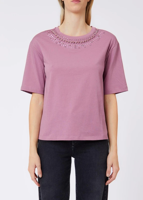 Mauve pink cotton crew neck T-shirt LIU JO JEANS FASHION