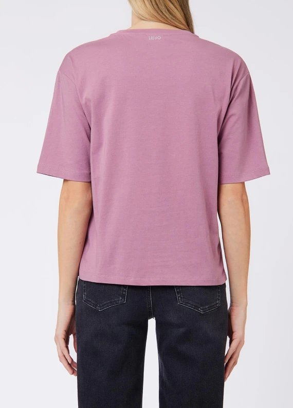 Mauve pink cotton crew neck T-shirt Liu Jo