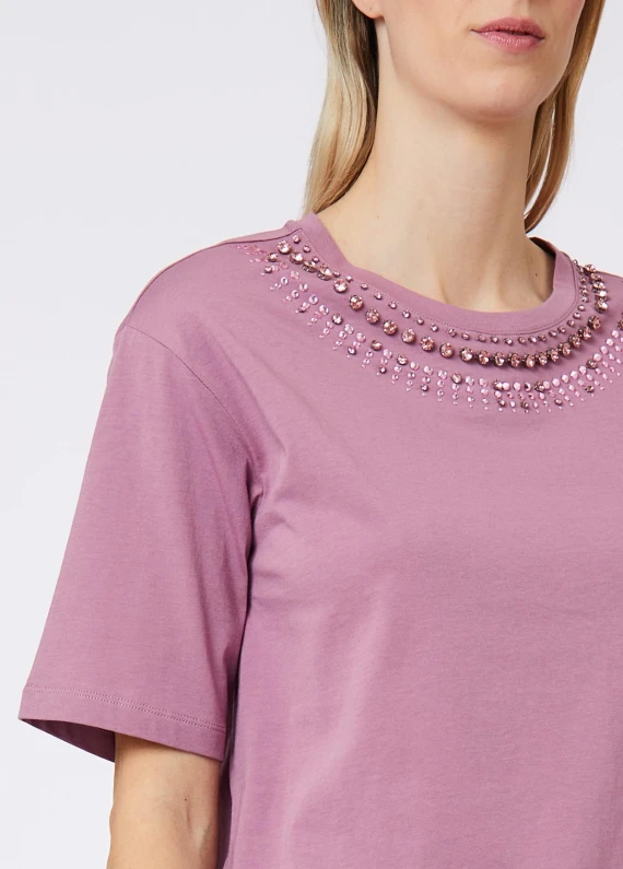 Mauve pink cotton crew neck T-shirt Liu Jo