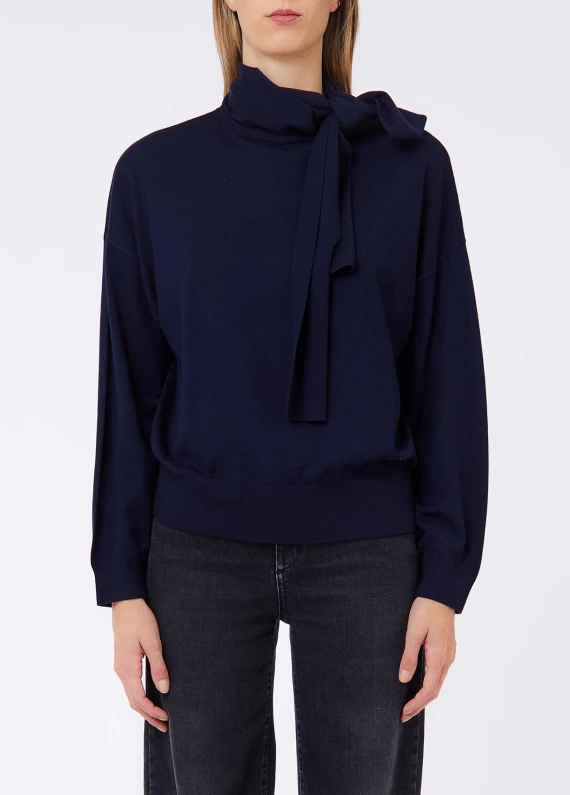 High-neck viscose top in dark navy LIU JO JEANS FASHION