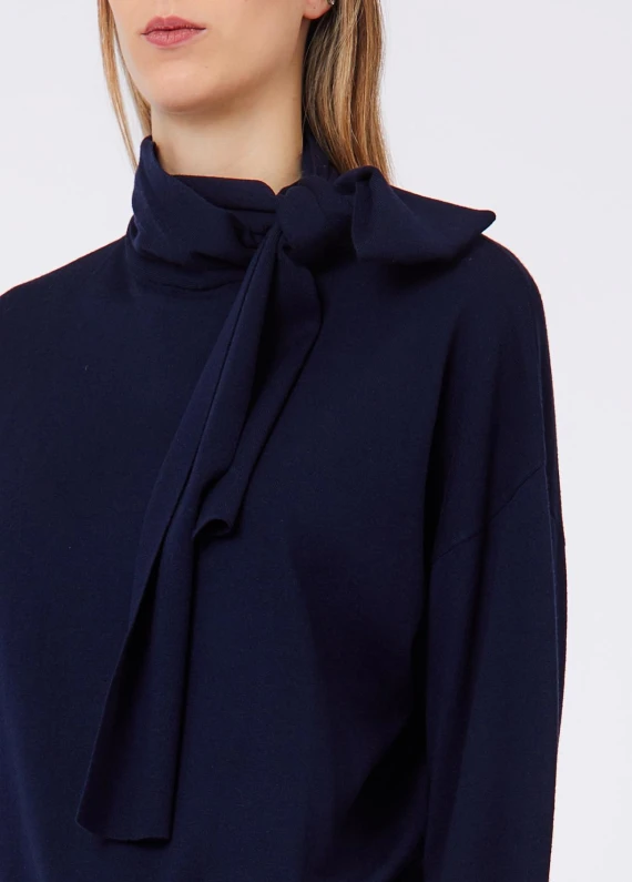 High-neck viscose top in dark navy Liu Jo