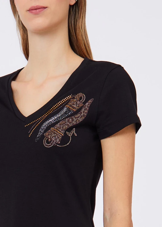 Black cotton V-neck T-shirt Liu Jo