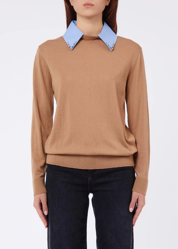 Closed-knit sweater with poplin collar LIU JO JEANS FASHION