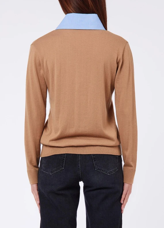 Closed-knit sweater with poplin collar Liu Jo