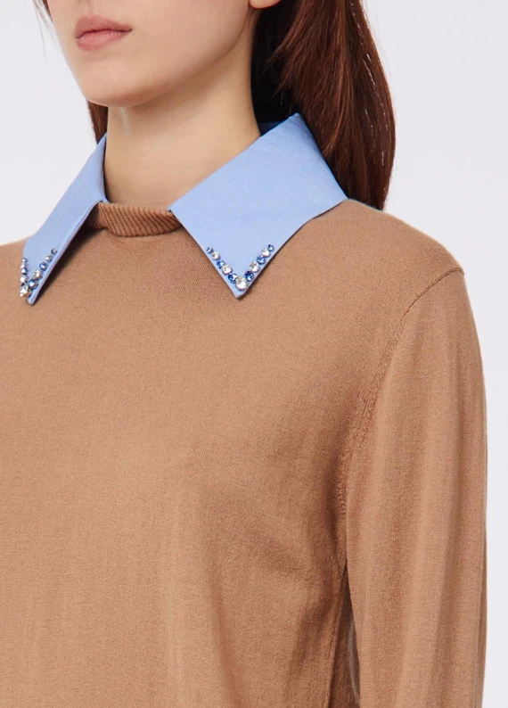 Closed-knit sweater with poplin collar Liu Jo