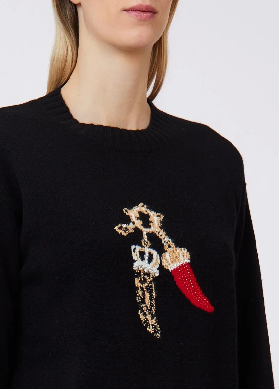 Black wool sweater with lucky charms Liu Jo