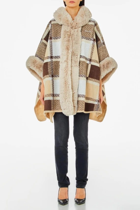 PONCHO CHECK CON FAKE FUR