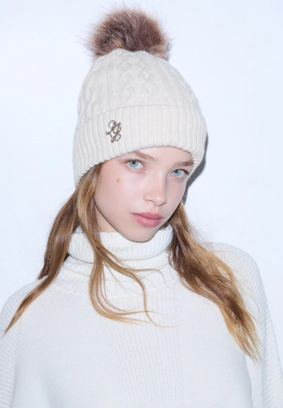 Cappello a cuffia a coste con pompon LIUJO ACCESSORI