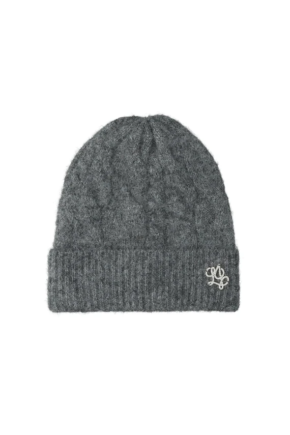 Cappello a cuffia grigio scuro con trecce