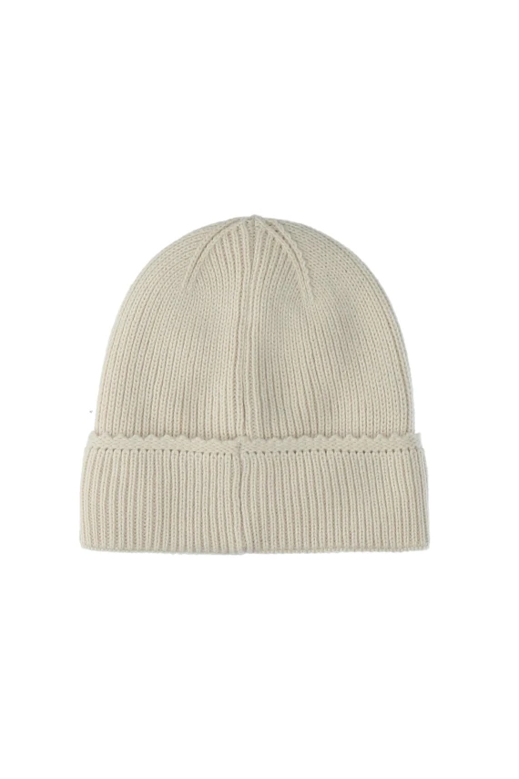 Cappello a cuffia beige chiaro lavorato a maglia