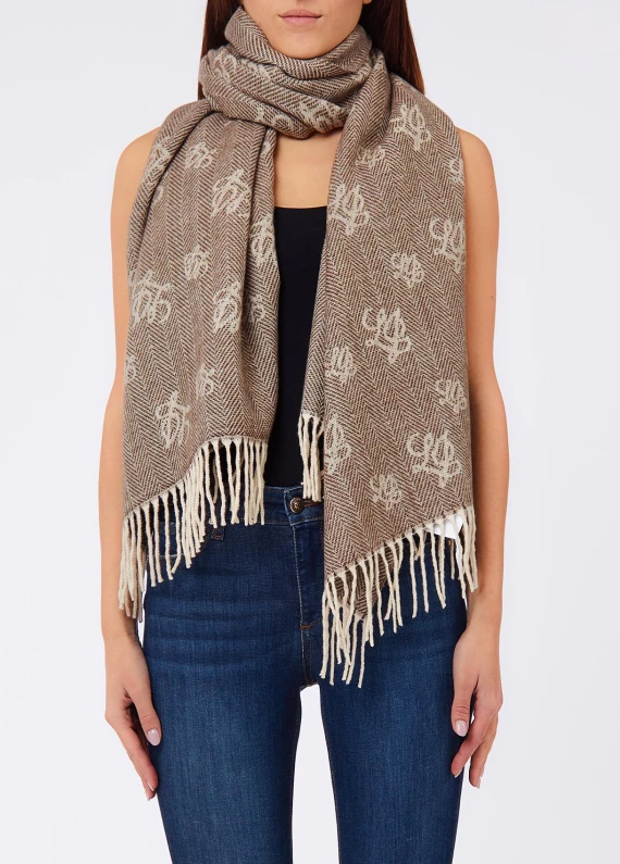 Jacquard stole in light brown/beige with logo LIUJO ACCESSORI