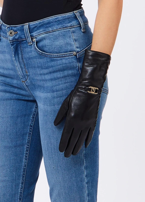 Guanti neri in PU con placca logo LIUJO ACCESSORI