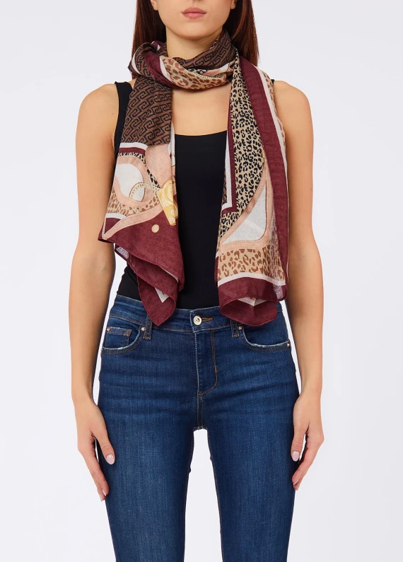 Stola leopardata in poliestere rosso scuro LIUJO ACCESSORI