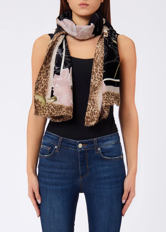 Floral stole in brown and beige LIUJO ACCESSORI