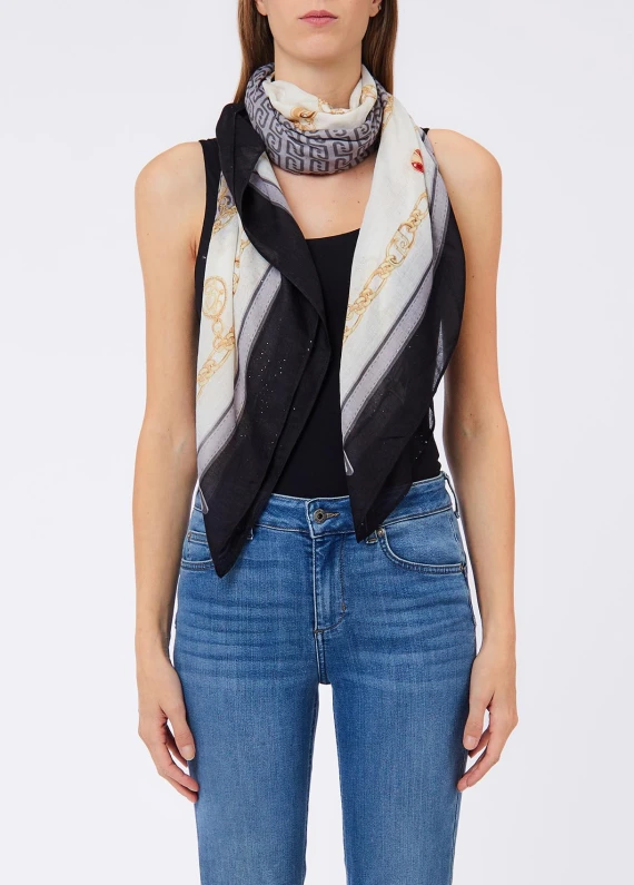 Foulard quadrato Charmy bianco e nero
