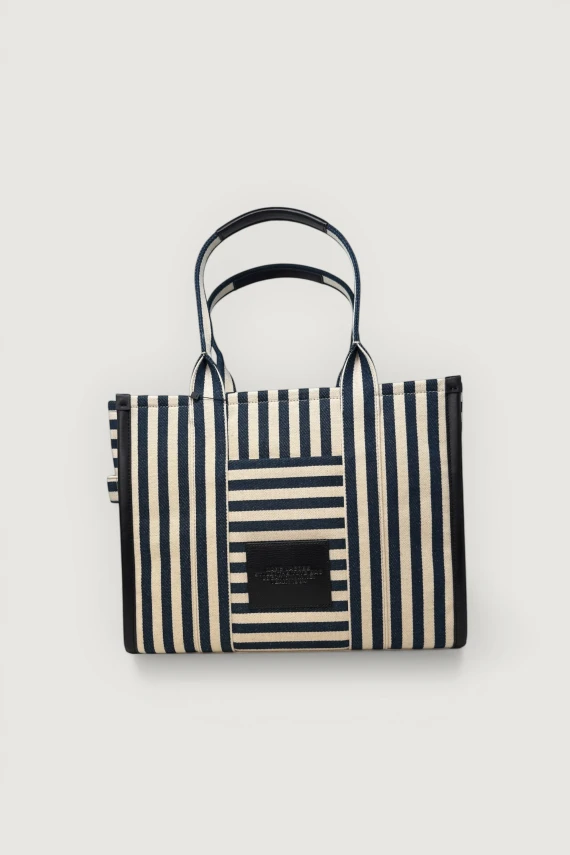 Borsa tote a righe blu e bianche Marc Jacobs