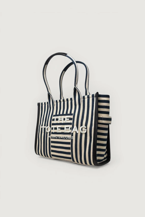 Borsa tote a righe blu e bianche Marc Jacobs