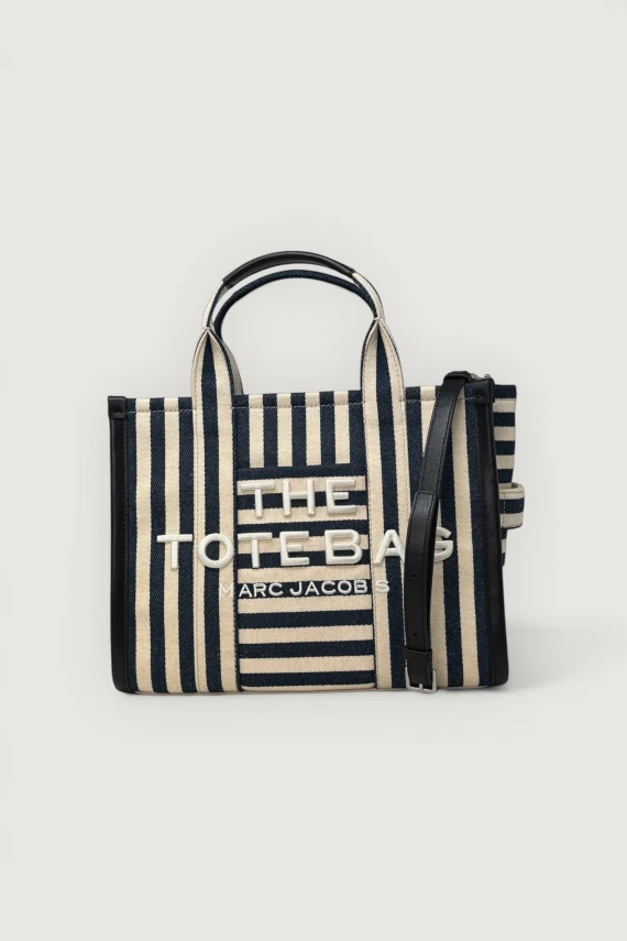 Borsa The Medium Tote a righe bianche e nere