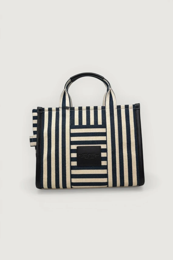 Borsa The Medium Tote a righe bianche e nere Marc Jacobs