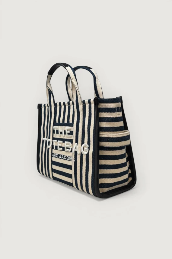 Borsa The Medium Tote a righe bianche e nere Marc Jacobs
