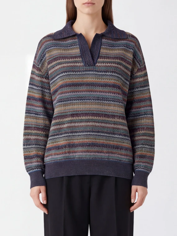 Maglia tipo polo a righe multicolore