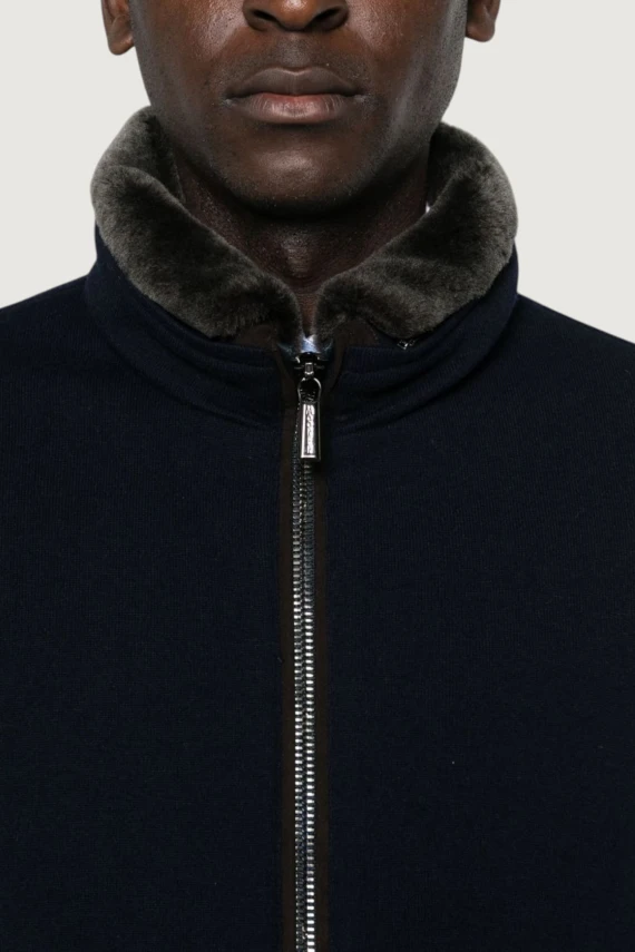 Cropped navy wool and cashmere bomber jacket Moorer