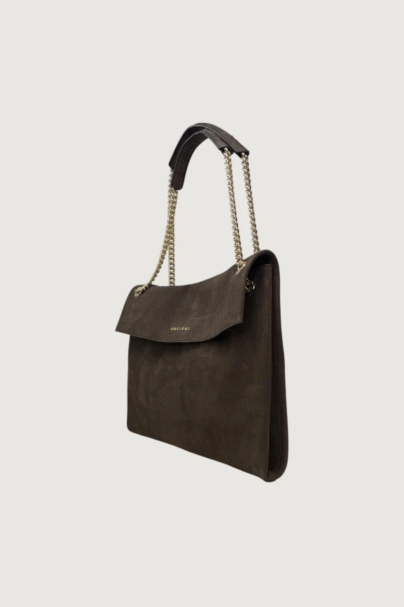 Borsa a mano in nabuk testa di moro con tracolla a catena Orciani
