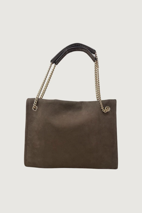 Borsa a mano in nabuk testa di moro con tracolla a catena Orciani