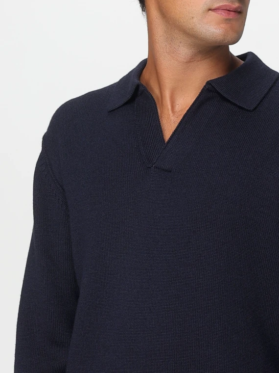 Maglione blu scuro con collo a polo Paolo Pecora