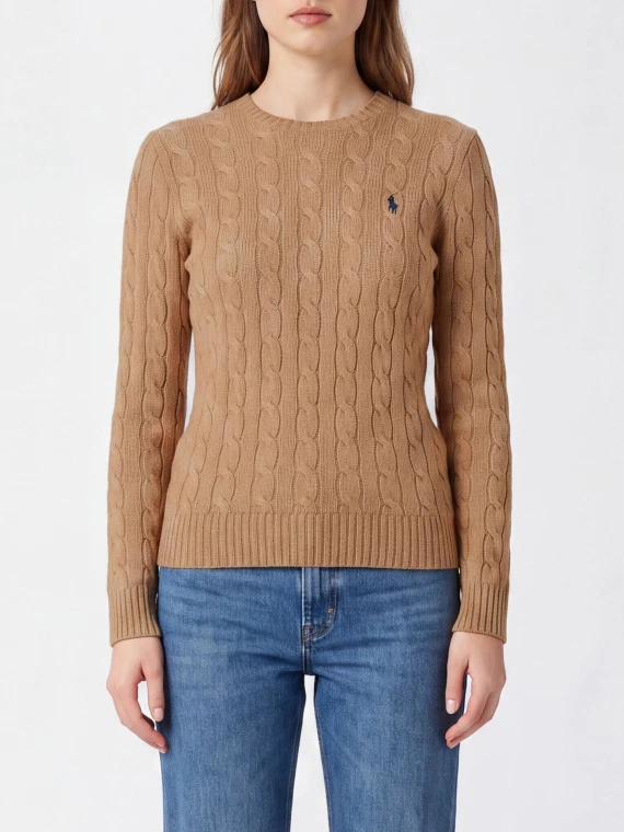 Maglione a trecce cammello