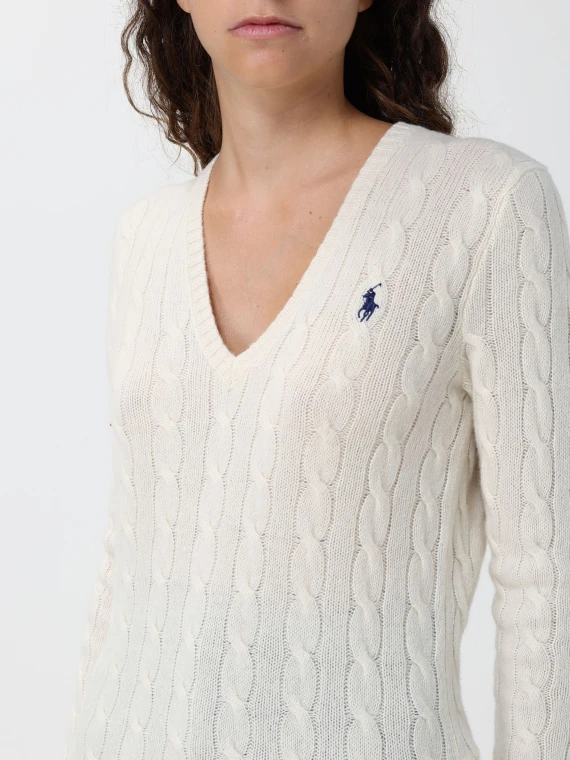 Cream cable-knit V-neck sweater POLO RALPH LAUREN DONNA