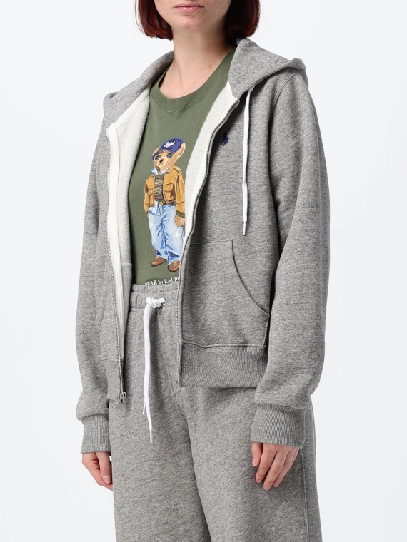 Grey hooded zip sweatshirt POLO RALPH LAUREN DONNA