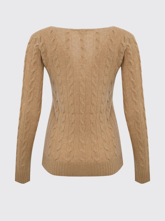 Camel cable-knit V-neck sweater POLO RALPH LAUREN DONNA