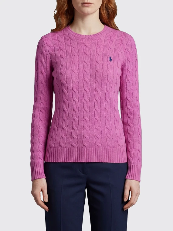 Maglione a trecce viola/fucsia