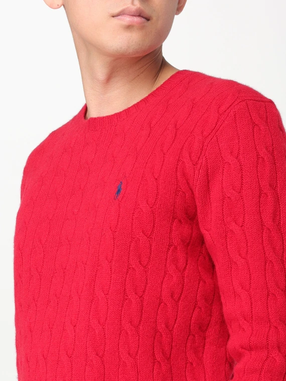 Red cable-knit crewneck sweater POLO RALPH LAUREN UOMO