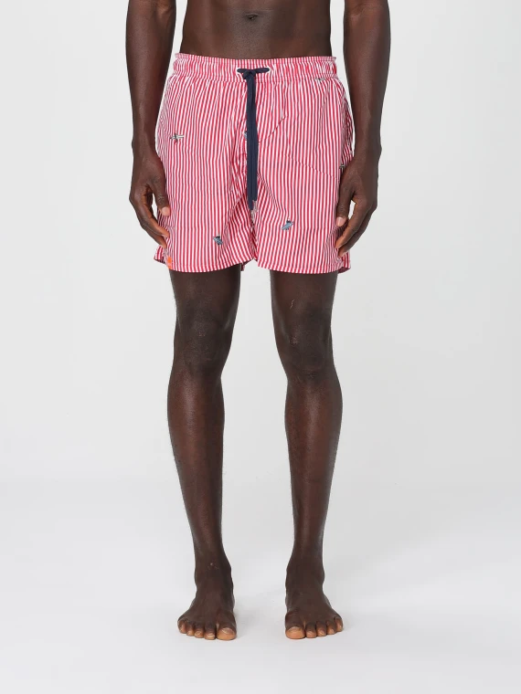 Pantaloncini da mare a righe rosse e bianche