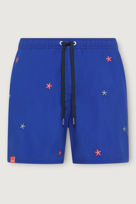 Pantaloncini da bagno blu con stelle ricamate